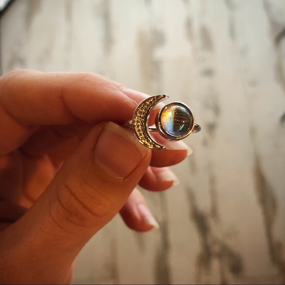3/$15 SALE Crescent Moon & stone open ring - Picture 2 of 2